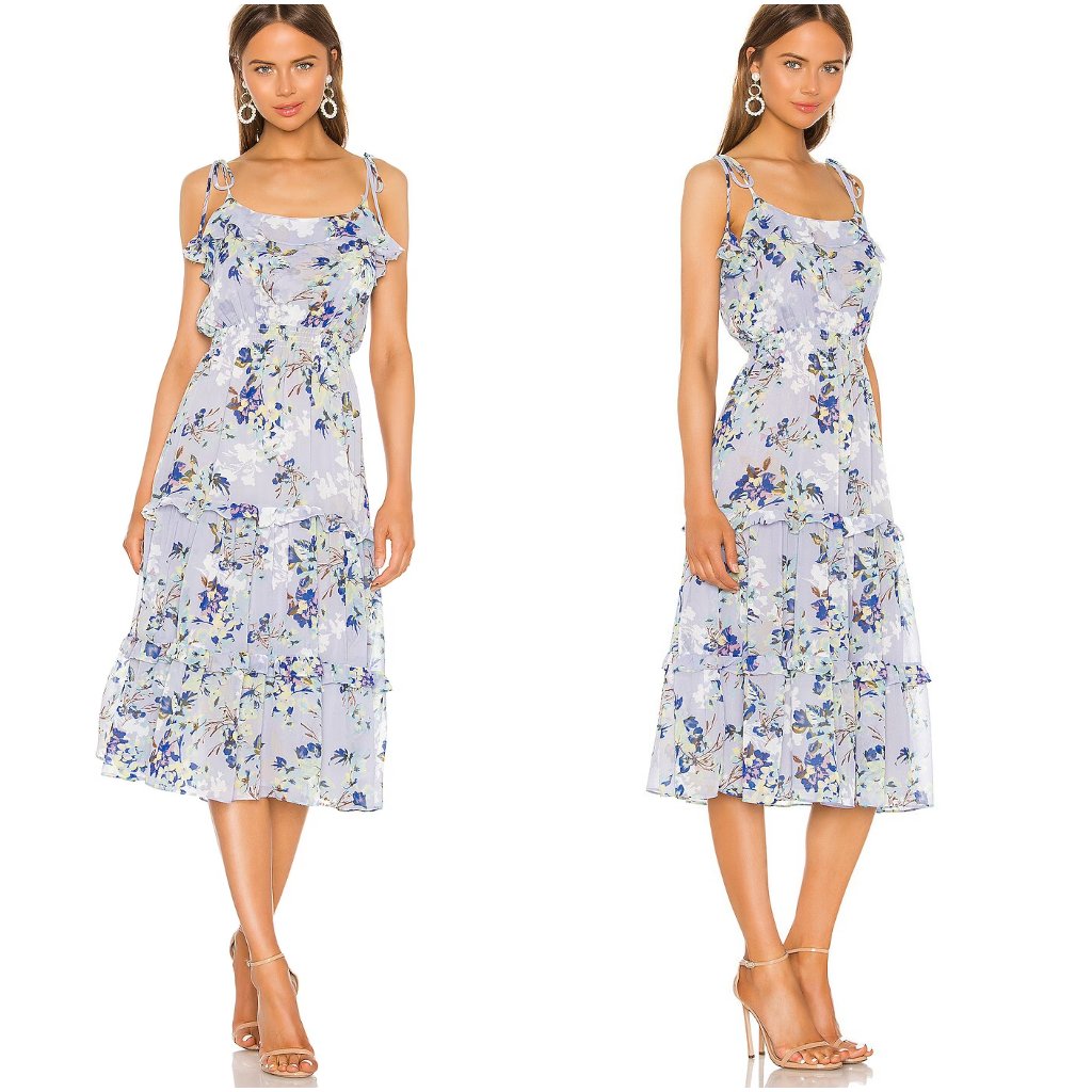 Misa Los Angeles Inae Dress In Periwinkle Floral S Small Midi Tank Smocked